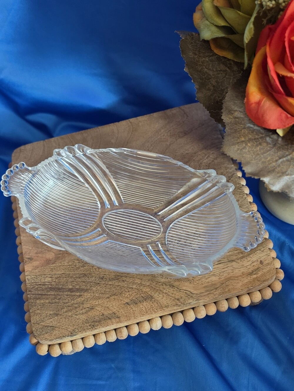 Beautiful Hazel Atlas Clear Depression Relish Dish w/ Handles